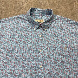 Huk Button-Down Shirt Men XL Blue Graphic Print Short Sleeve Performance
